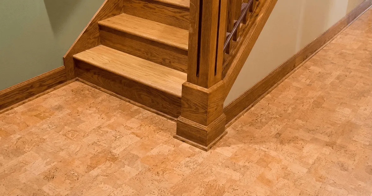 End of a staircase with cork flooring in Philadelphia, PA