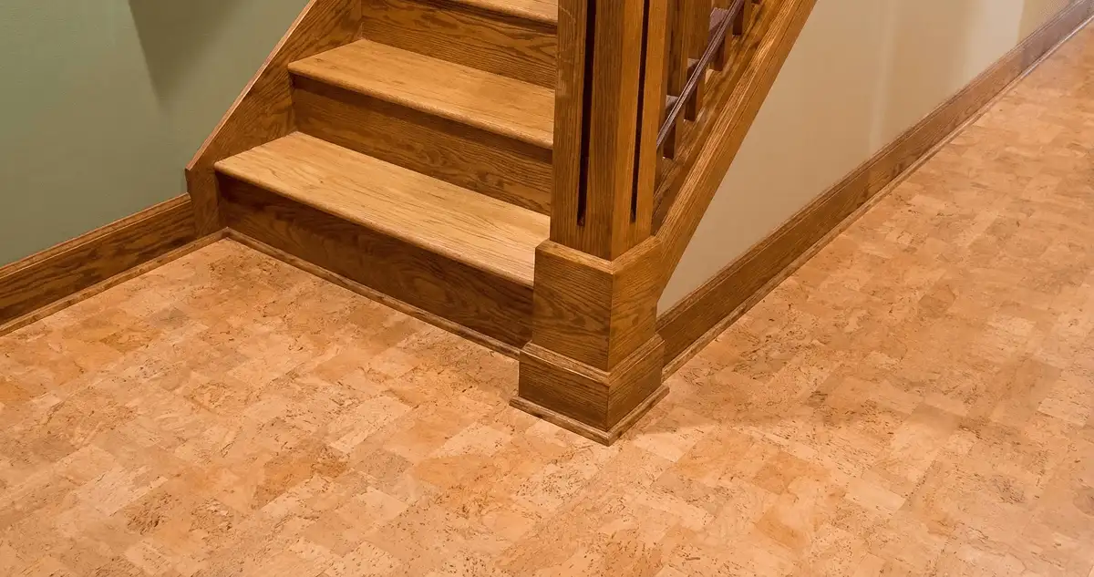 End of a staircase with cork flooring in Philadelphia, PA