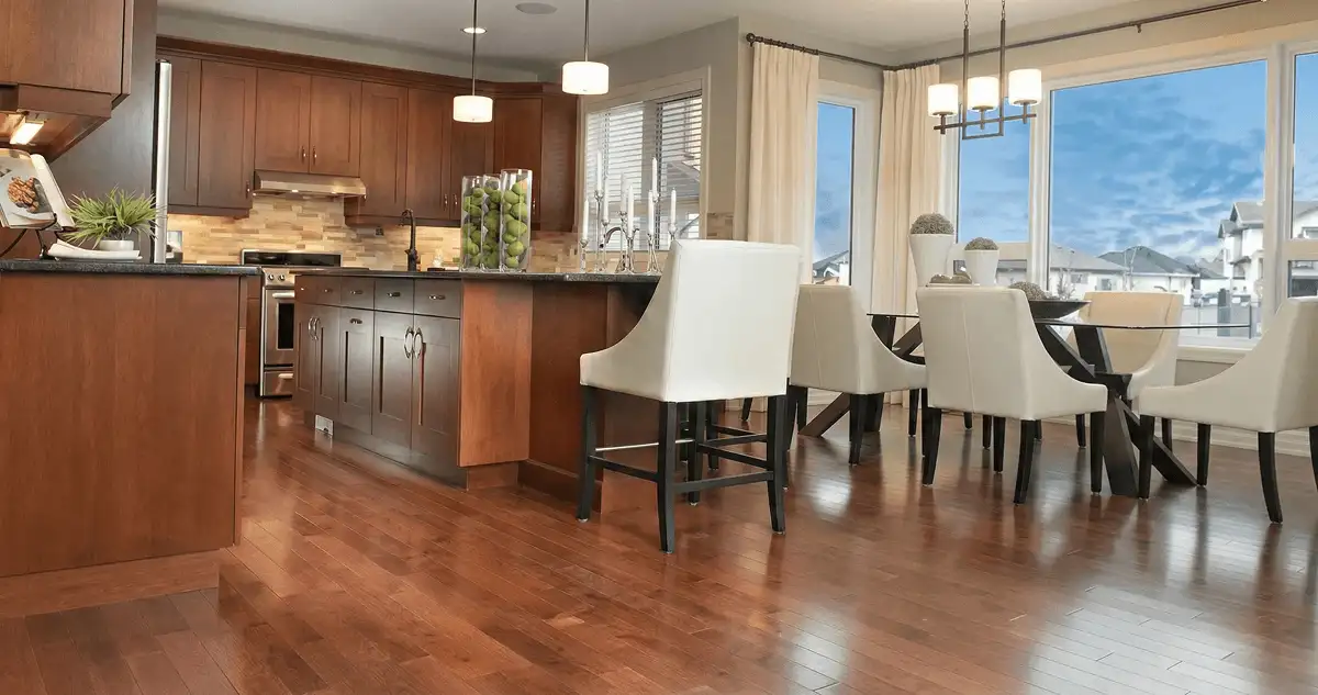 A modern kitchen with professionally installed wood flooring in Philadelphia, PA